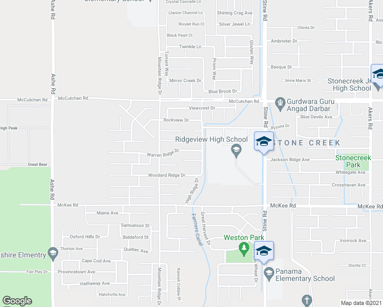 map of restaurants, bars, coffee shops, grocery stores, and more near 5419 Warren Ridge Drive in Bakersfield