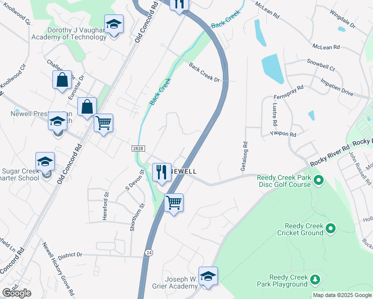 map of restaurants, bars, coffee shops, grocery stores, and more near 2720 East W.T. Harris Boulevard in Charlotte