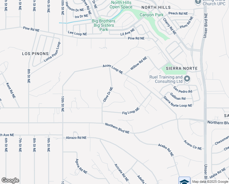 map of restaurants, bars, coffee shops, grocery stores, and more near Olive Drive Northeast in Rio Rancho