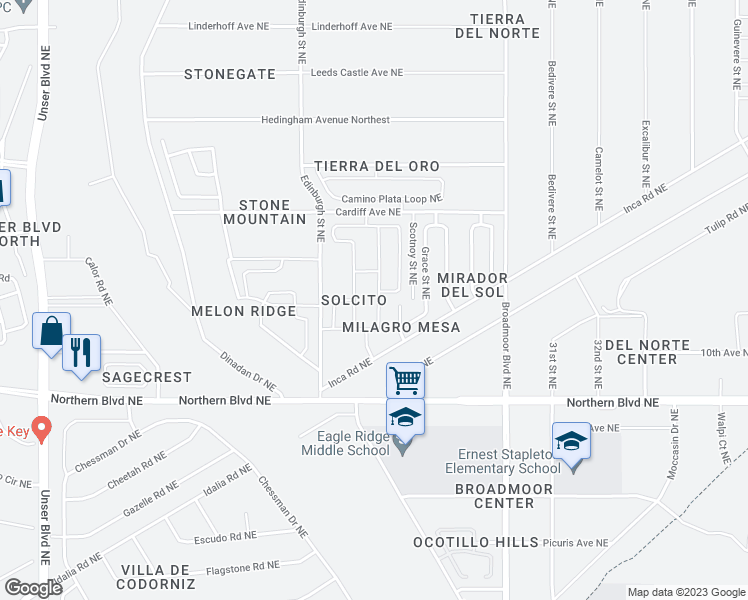 map of restaurants, bars, coffee shops, grocery stores, and more near 1889 Goldenflare Loop Northeast in Rio Rancho