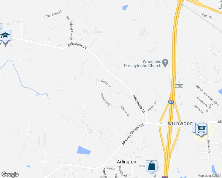 map of restaurants, bars, coffee shops, grocery stores, and more near 2732 Oasis Lane in Charlotte