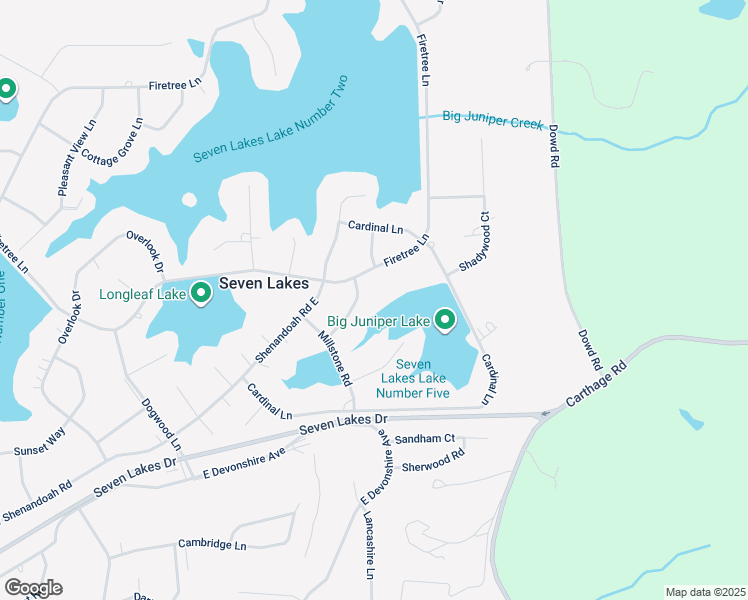 map of restaurants, bars, coffee shops, grocery stores, and more near 105 Thistle Lane in Seven Lakes