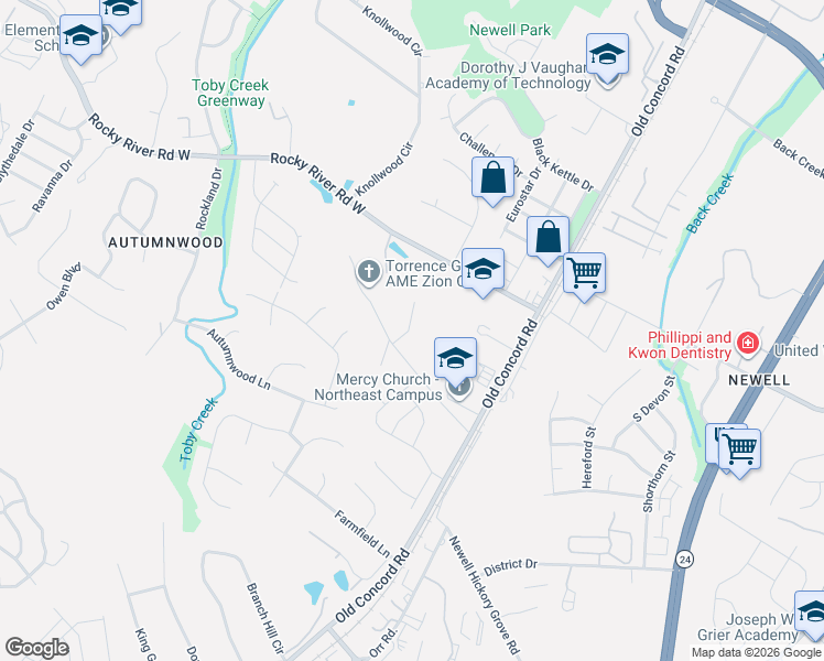 map of restaurants, bars, coffee shops, grocery stores, and more near 1227 State Road 2842 in Charlotte