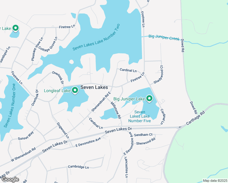 map of restaurants, bars, coffee shops, grocery stores, and more near 142 Shenandoah Road in Seven Lakes