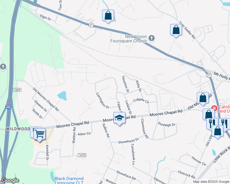map of restaurants, bars, coffee shops, grocery stores, and more near 832 Tilden Road in Charlotte
