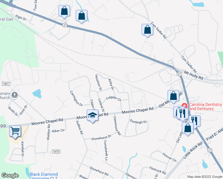 map of restaurants, bars, coffee shops, grocery stores, and more near 353 Kirby Drive in Charlotte