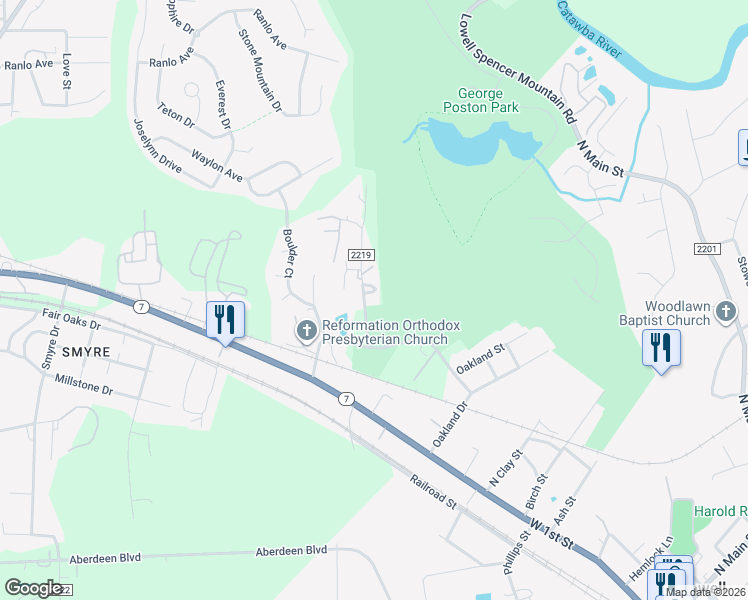map of restaurants, bars, coffee shops, grocery stores, and more near 130 Rhyne-Rankin Road in Lowell