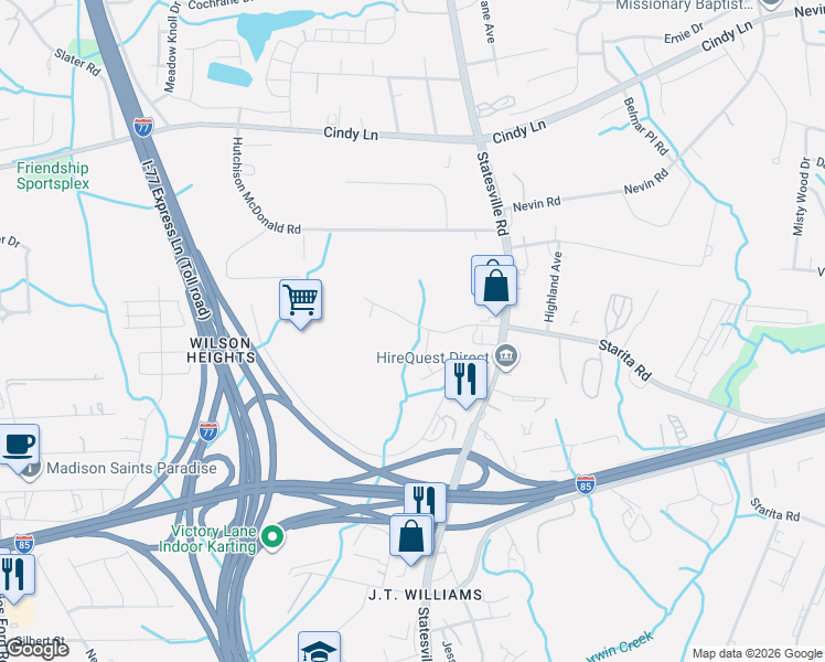map of restaurants, bars, coffee shops, grocery stores, and more near 3129 Riley Avenue in Charlotte