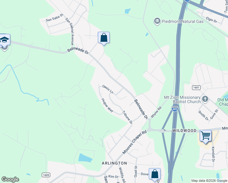 map of restaurants, bars, coffee shops, grocery stores, and more near 2727 Oasis Lane in Charlotte