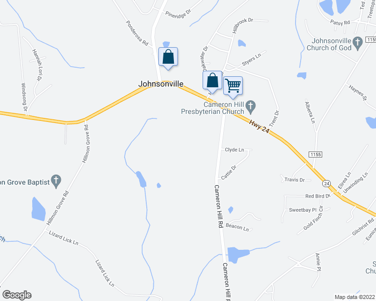 map of restaurants, bars, coffee shops, grocery stores, and more near 27 North Carolina 24 in Cameron