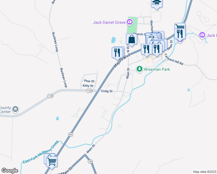 map of restaurants, bars, coffee shops, grocery stores, and more near 105 Craig Street in Lynchburg