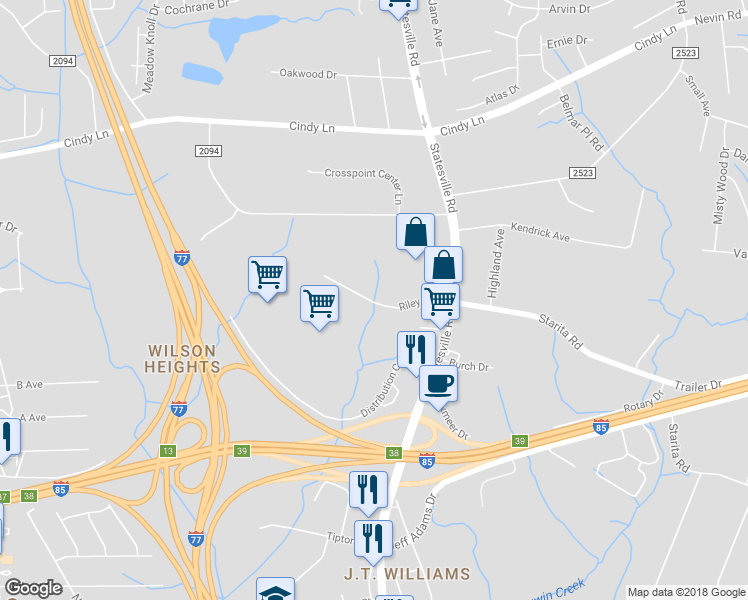 map of restaurants, bars, coffee shops, grocery stores, and more near 3129 Riley Avenue in Charlotte