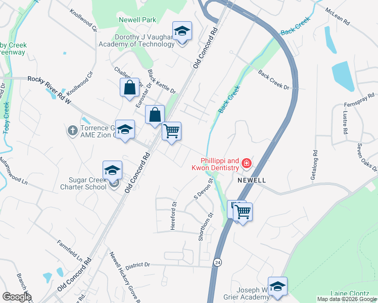 map of restaurants, bars, coffee shops, grocery stores, and more near 4908 Round Pond Road in Charlotte