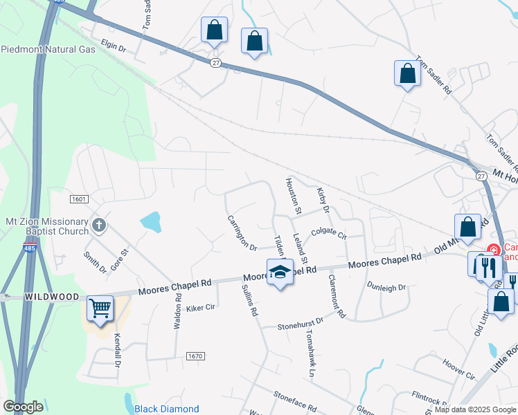 map of restaurants, bars, coffee shops, grocery stores, and more near 8707 Farmwood Court in Charlotte