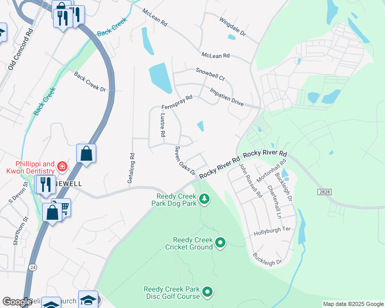 map of restaurants, bars, coffee shops, grocery stores, and more near 1910 Yaupon Road in Charlotte