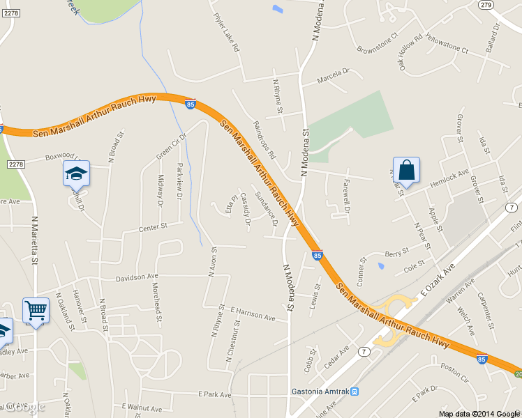 map of restaurants, bars, coffee shops, grocery stores, and more near 945 Sundance Drive in Gastonia