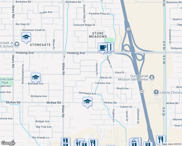 map of restaurants, bars, coffee shops, grocery stores, and more near 2817 Tar Springs Avenue in Bakersfield