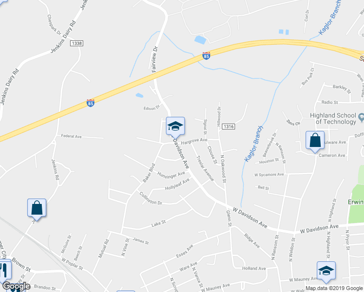 map of restaurants, bars, coffee shops, grocery stores, and more near 1812 West Davidson Avenue in Gastonia
