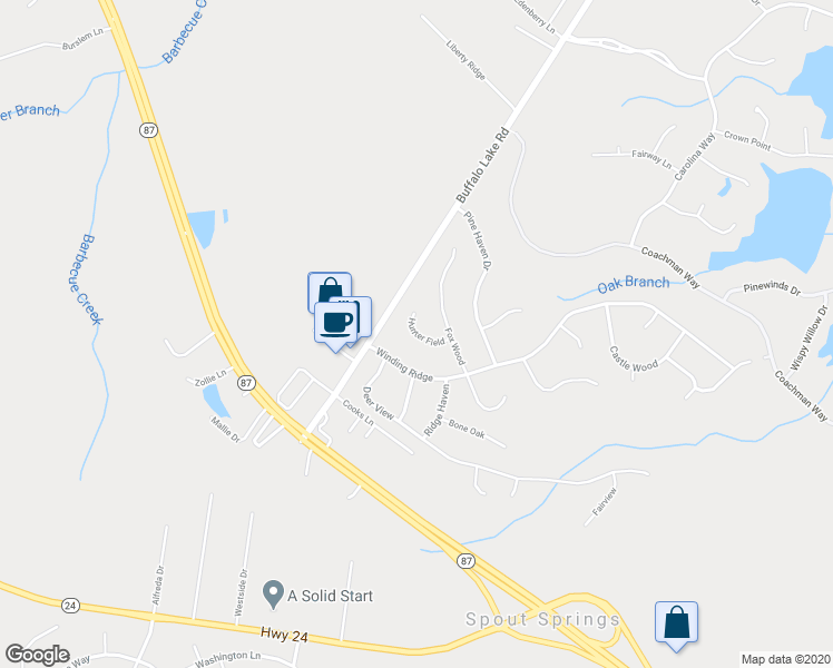 map of restaurants, bars, coffee shops, grocery stores, and more near 106 Hunter Field in Sanford
