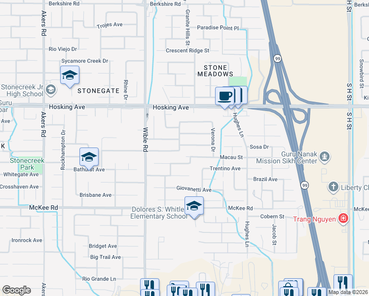 map of restaurants, bars, coffee shops, grocery stores, and more near 2915 Tar Springs Avenue in Bakersfield