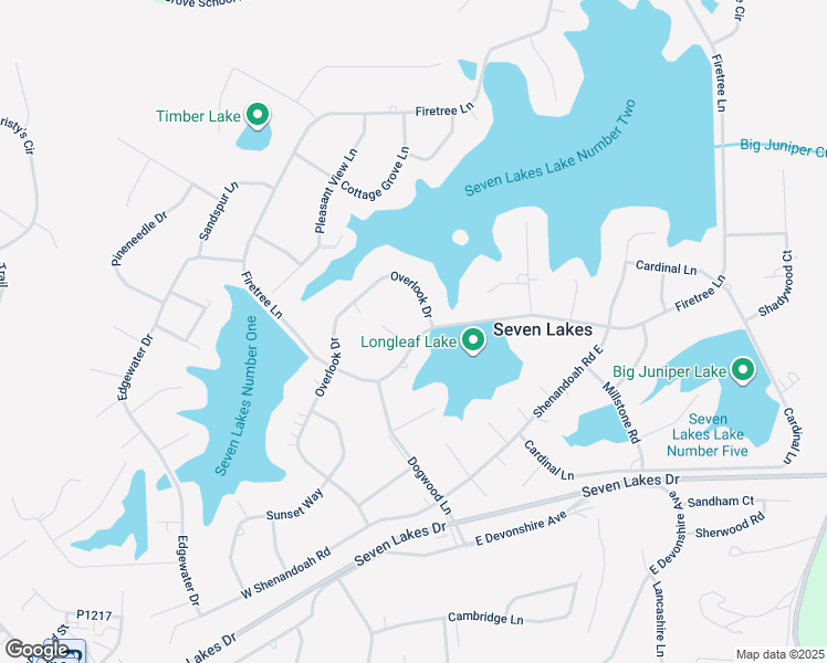 map of restaurants, bars, coffee shops, grocery stores, and more near 113 Firetree Lane in Seven Lakes