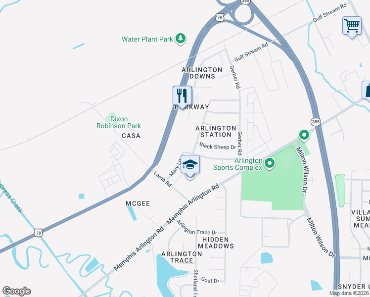 map of restaurants, bars, coffee shops, grocery stores, and more near 5575 Mary Lane in Arlington