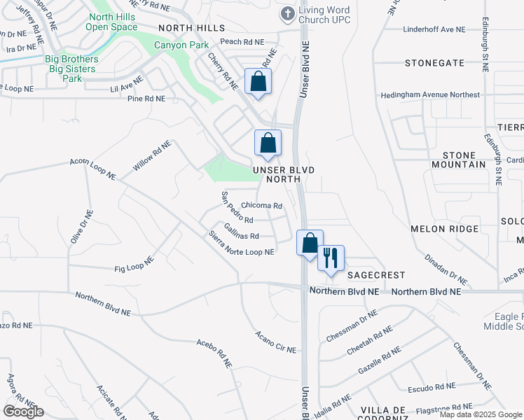 map of restaurants, bars, coffee shops, grocery stores, and more near 1828 Chicoma Road in Rio Rancho