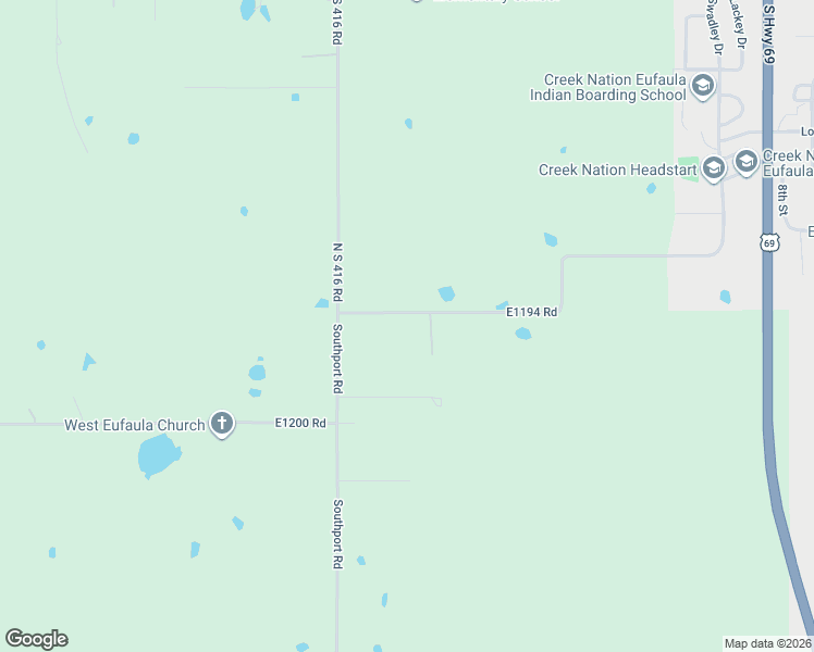 map of restaurants, bars, coffee shops, grocery stores, and more near 416130 East 1197 Road in Eufaula