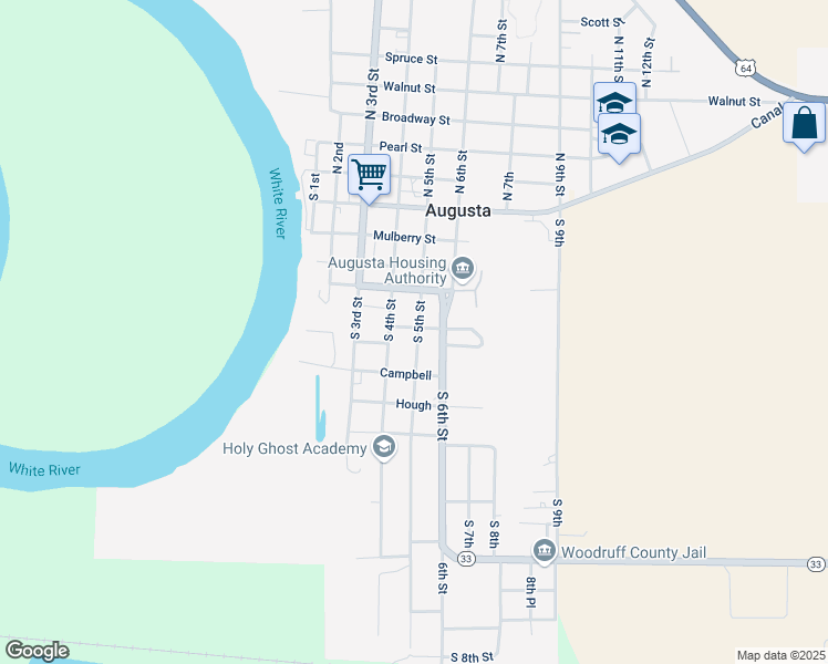 map of restaurants, bars, coffee shops, grocery stores, and more near 602 South 5th Street in Augusta