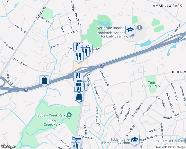 map of restaurants, bars, coffee shops, grocery stores, and more near in Charlotte
