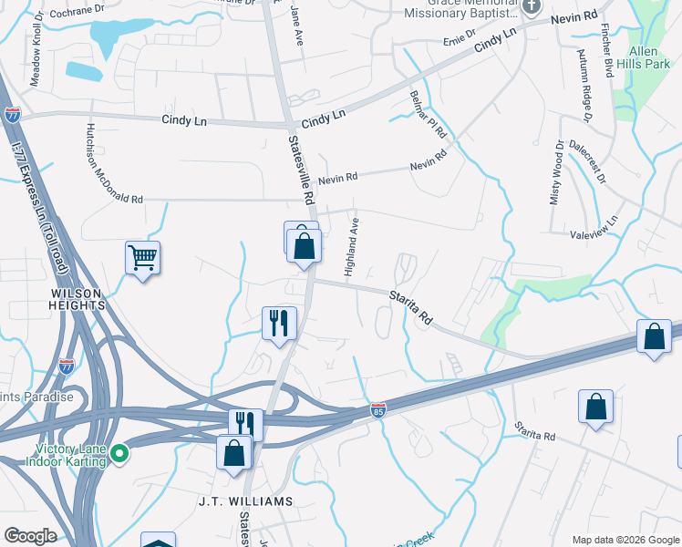 map of restaurants, bars, coffee shops, grocery stores, and more near in Charlotte