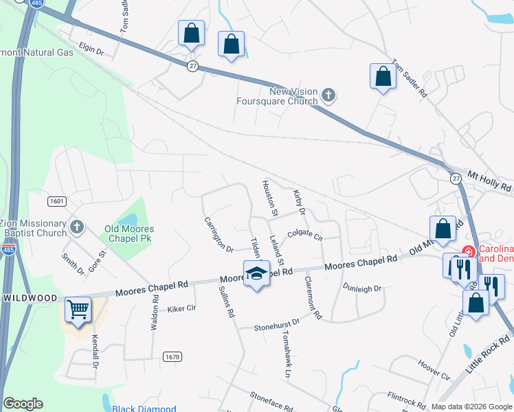 map of restaurants, bars, coffee shops, grocery stores, and more near 821 Tilden Road in Charlotte