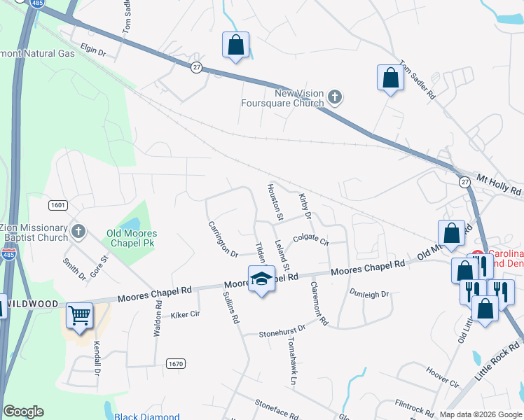 map of restaurants, bars, coffee shops, grocery stores, and more near 821 Tilden Road in Charlotte