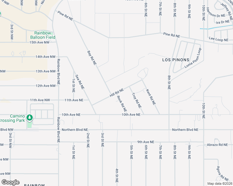 map of restaurants, bars, coffee shops, grocery stores, and more near Hill Road Northeast in Rio Rancho