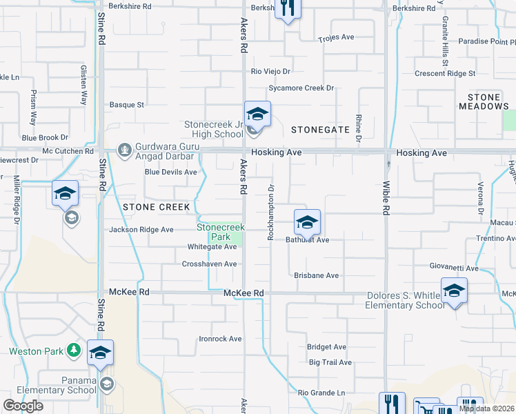 map of restaurants, bars, coffee shops, grocery stores, and more near 4006 Argyle Court in Bakersfield