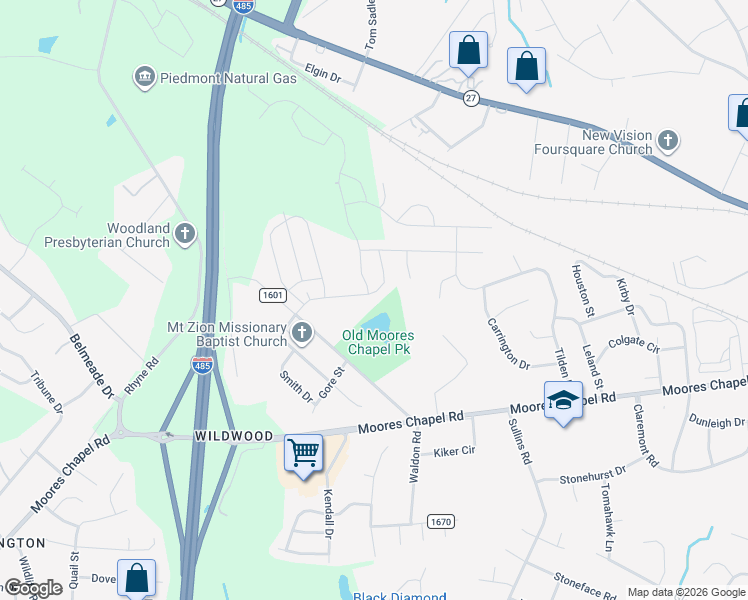 map of restaurants, bars, coffee shops, grocery stores, and more near 9406 Old Moores Chapel Road in Charlotte
