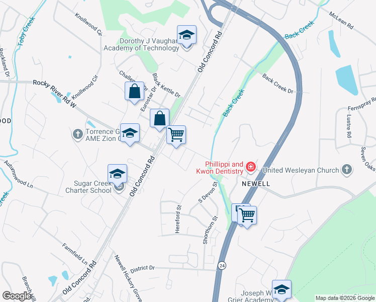 map of restaurants, bars, coffee shops, grocery stores, and more near 4908 Round Pond Road in Charlotte