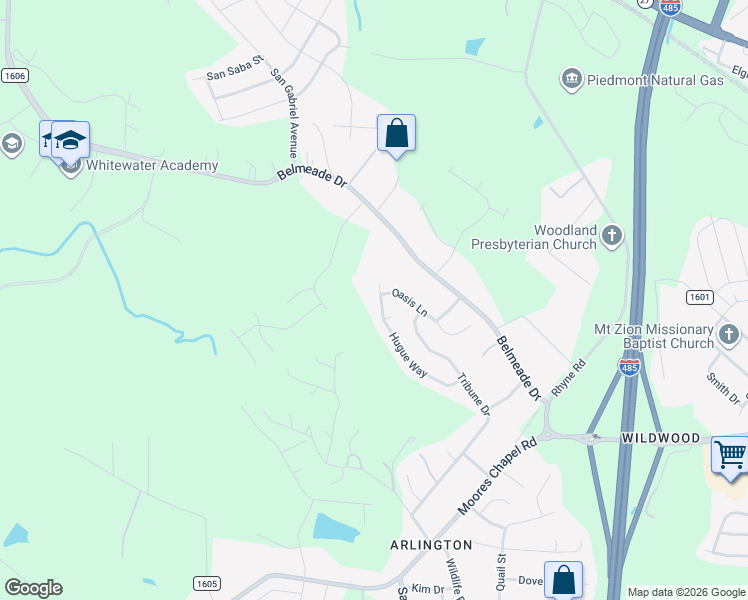 map of restaurants, bars, coffee shops, grocery stores, and more near 10527 Hugue Way in Charlotte
