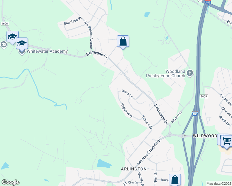 map of restaurants, bars, coffee shops, grocery stores, and more near 10527 Hugue Way in Charlotte