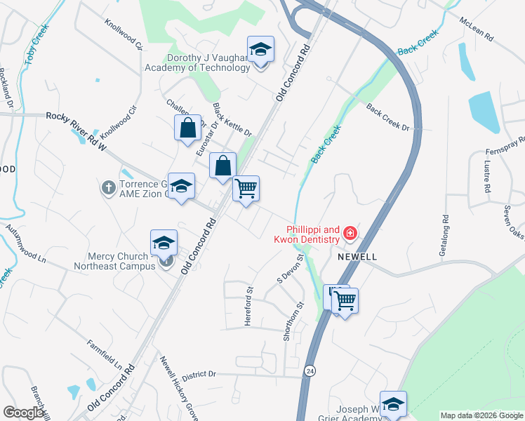map of restaurants, bars, coffee shops, grocery stores, and more near 4908 Round Pond Road in Charlotte