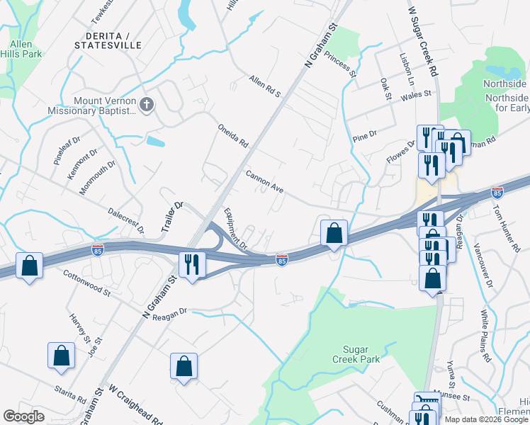 map of restaurants, bars, coffee shops, grocery stores, and more near in Charlotte