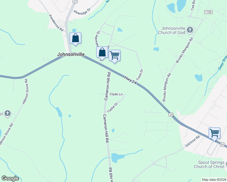 map of restaurants, bars, coffee shops, grocery stores, and more near 55 Clyde Lane in Cameron