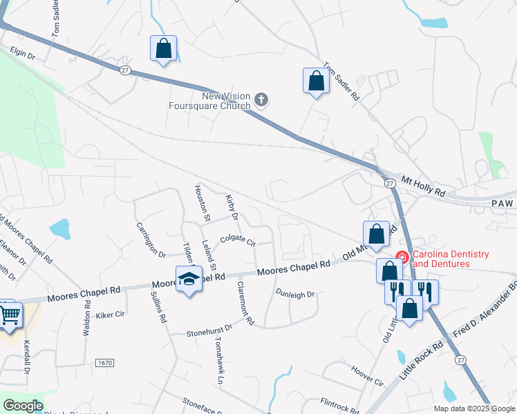map of restaurants, bars, coffee shops, grocery stores, and more near 425 Centerfield Drive in Charlotte