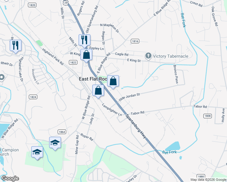 map of restaurants, bars, coffee shops, grocery stores, and more near 2556 Spartanburg Highway in East Flat Rock