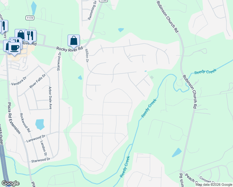 map of restaurants, bars, coffee shops, grocery stores, and more near 4743 Green Mountain Drive in Charlotte