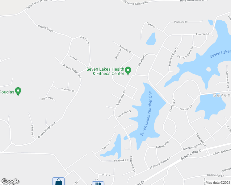 map of restaurants, bars, coffee shops, grocery stores, and more near 106 Brandywine Drive in Seven Lakes