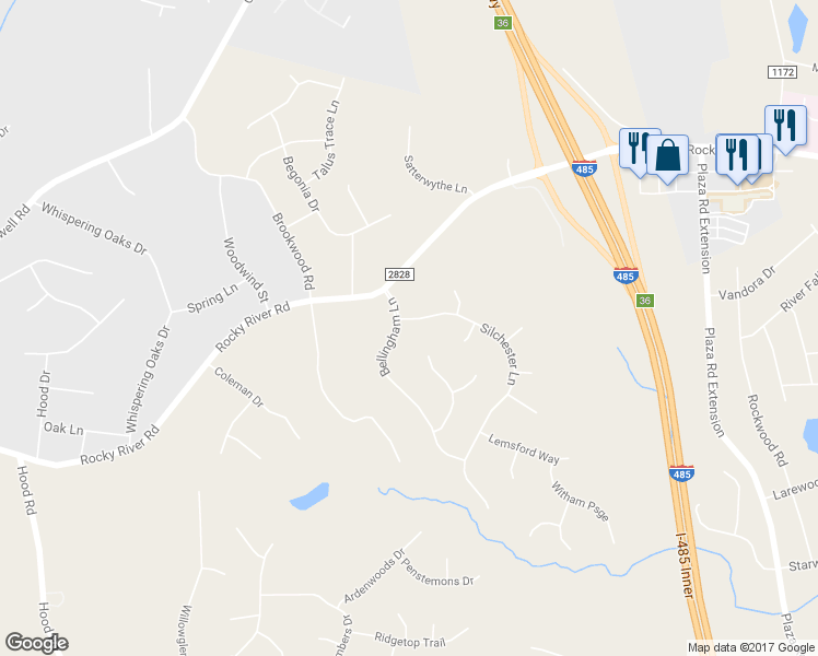 map of restaurants, bars, coffee shops, grocery stores, and more near 4032 Bellingham Lane in Charlotte