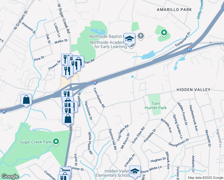map of restaurants, bars, coffee shops, grocery stores, and more near 1910 Prospect Drive in Charlotte