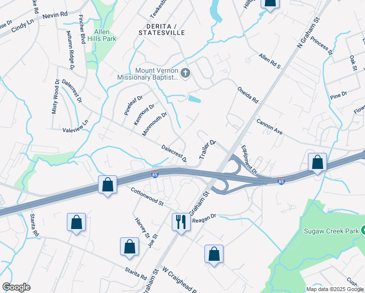map of restaurants, bars, coffee shops, grocery stores, and more near 2636 Dalecrest Drive in Charlotte