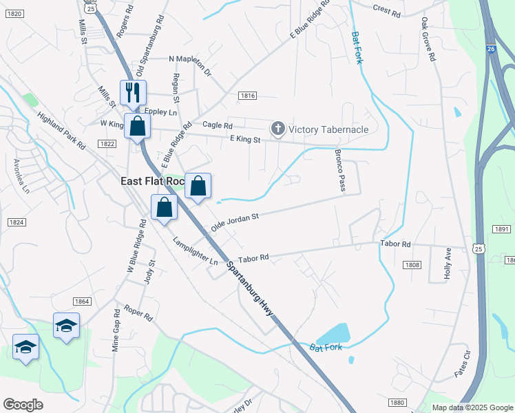 map of restaurants, bars, coffee shops, grocery stores, and more near in East Flat Rock